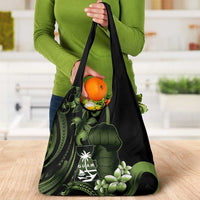 Green Hafa Adai Guam Grocery Bag Chamorro Latte Stone Hand With Plumeria