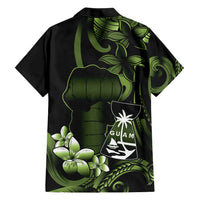 Green Hafa Adai Guam Hawaiian Shirt Chamorro Latte Stone Hand With Plumeria