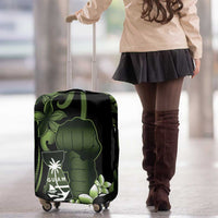 Green Hafa Adai Guam Luggage Cover Chamorro Latte Stone Hand With Plumeria