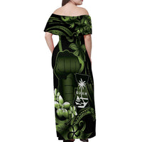 Green Hafa Adai Guam Off Shoulder Maxi Dress Chamorro Latte Stone Hand With Plumeria