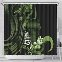 Green Hafa Adai Guam Shower Curtain Chamorro Latte Stone Hand With Plumeria