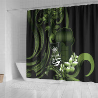 Green Hafa Adai Guam Shower Curtain Chamorro Latte Stone Hand With Plumeria
