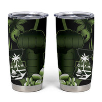 Green Hafa Adai Guam Tumbler Cup Chamorro Latte Stone Hand With Plumeria