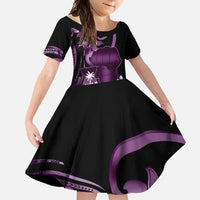 Purple Hafa Adai Guam Family Matching Mermaid Dress and Hawaiian Shirt Chamorro Latte Stone Hand With Plumeria LT14 Daughter's Dress Purple - Polynesian Pride