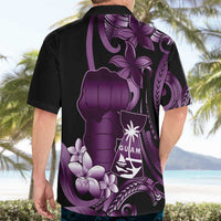 Purple Hafa Adai Guam Hawaiian Shirt Chamorro Latte Stone Hand With Plumeria