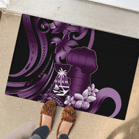 Purple Hafa Adai Guam Rubber Doormat Chamorro Latte Stone Hand With Plumeria