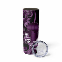 Purple Hafa Adai Guam Skinny Tumbler Chamorro Latte Stone Hand With Plumeria