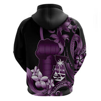 Purple Hafa Adai Guam Zip Hoodie Chamorro Latte Stone Hand With Plumeria