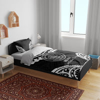 Palau Constitution Day Bedding Set Belau Seal With Polynesian Pattern - Black