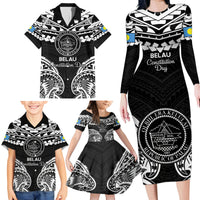 Palau Constitution Day Family Matching Long Sleeve Bodycon Dress and Hawaiian Shirt Belau Seal With Polynesian Pattern - Black LT14 - Polynesian Pride