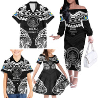 Palau Constitution Day Family Matching Off The Shoulder Long Sleeve Dress and Hawaiian Shirt Belau Seal With Polynesian Pattern - Black LT14 - Polynesian Pride