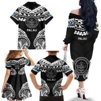 Palau Constitution Day Family Matching Off The Shoulder Long Sleeve Dress and Hawaiian Shirt Belau Seal With Polynesian Pattern - Black LT14 - Polynesian Pride