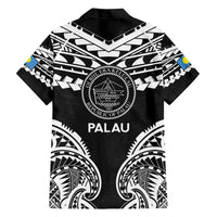 Palau Constitution Day Family Matching Off The Shoulder Long Sleeve Dress and Hawaiian Shirt Belau Seal With Polynesian Pattern - Black LT14 - Polynesian Pride