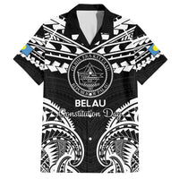 Palau Constitution Day Family Matching Off Shoulder Short Dress and Hawaiian Shirt Belau Seal With Polynesian Pattern - Black
