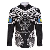 Palau Constitution Day Family Matching Short Sleeve Bodycon Dress and Hawaiian Shirt Belau Seal With Polynesian Pattern - Black LT14 Dad's Shirt - Long Sleeve Black - Polynesian Pride