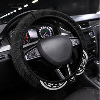 Palau Constitution Day Steering Wheel Cover Belau Seal With Polynesian Pattern - Black