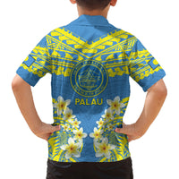 Palau Constitution Day Family Matching Tank Maxi Dress and Hawaiian Shirt Belau Seal With Frangipani Polynesian Pattern - Blue LT14 - Polynesian Pride