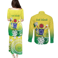 Cook Islands Independence Day Couples Matching Puletasi and Long Sleeve Button Shirt Kuki Airani Tiare Maori Polynesian Pattern - Green LT14 - Polynesian Pride