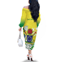 Cook Islands Independence Day Family Matching Off The Shoulder Long Sleeve Dress and Hawaiian Shirt Kuki Airani Tiare Maori Polynesian Pattern - Green LT14 - Polynesian Pride