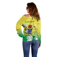 Cook Islands Independence Day Off Shoulder Sweater Kuki Airani Tiare Maori Polynesian Pattern - Green LT14 - Polynesian Pride