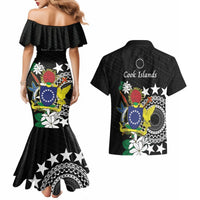Cook Islands Independence Day Couples Matching Mermaid Dress and Hawaiian Shirt Kuki Airani Tiare Maori Polynesian Pattern - Black LT14 - Polynesian Pride
