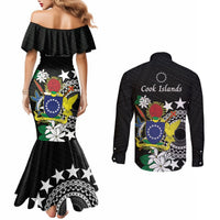 Cook Islands Independence Day Couples Matching Mermaid Dress and Long Sleeve Button Shirt Kuki Airani Tiare Maori Polynesian Pattern - Black LT14 - Polynesian Pride