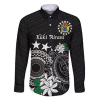 Cook Islands Independence Day Family Matching Off The Shoulder Long Sleeve Dress and Hawaiian Shirt Kuki Airani Tiare Maori Polynesian Pattern - Black LT14 Dad's Shirt - Long Sleeve Black - Polynesian Pride