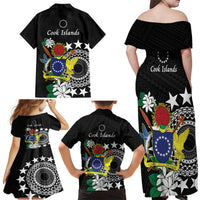 Cook Islands Independence Day Family Matching Off Shoulder Maxi Dress and Hawaiian Shirt Kuki Airani Tiare Maori Polynesian Pattern - Black LT14 - Polynesian Pride