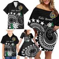 Cook Islands Independence Day Family Matching Off Shoulder Short Dress and Hawaiian Shirt Kuki Airani Tiare Maori Polynesian Pattern - Black LT14 - Polynesian Pride