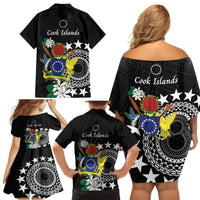 Cook Islands Independence Day Family Matching Off Shoulder Short Dress and Hawaiian Shirt Kuki Airani Tiare Maori Polynesian Pattern - Black LT14 - Polynesian Pride