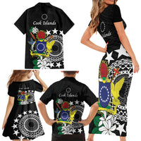 Cook Islands Independence Day Family Matching Short Sleeve Bodycon Dress and Hawaiian Shirt Kuki Airani Tiare Maori Polynesian Pattern - Black LT14 - Polynesian Pride