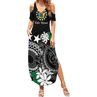 Cook Islands Independence Day Family Matching Summer Maxi Dress and Hawaiian Shirt Kuki Airani Tiare Maori Polynesian Pattern - Black LT14 Mom's Dress Black - Polynesian Pride