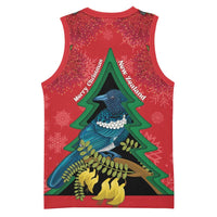 New Zealand Christmas In July Basketball Jersey Kowhai Tui Bird With Pohutukawa - Red LT14 - Polynesian Pride