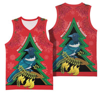 New Zealand Christmas In July Basketball Jersey Kowhai Tui Bird With Pohutukawa - Red LT14 - Polynesian Pride