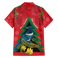 New Zealand Christmas In July Family Matching Off The Shoulder Long Sleeve Dress and Hawaiian Shirt Kowhai Tui Bird With Pohutukawa - Red LT14 - Polynesian Pride