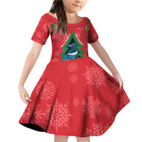 New Zealand Christmas In July Family Matching Off Shoulder Short Dress and Hawaiian Shirt Kowhai Tui Bird With Pohutukawa - Red LT14 Daughter's Dress Red - Polynesian Pride