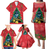 New Zealand Christmas In July Family Matching Puletasi and Hawaiian Shirt Kowhai Tui Bird With Pohutukawa - Red LT14 - Polynesian Pride