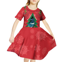 New Zealand Christmas In July Kid Short Sleeve Dress Kowhai Tui Bird With Pohutukawa - Red LT14 - Polynesian Pride