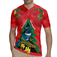 New Zealand Christmas In July Rugby Jersey Kowhai Tui Bird With Pohutukawa - Red LT14 - Polynesian Pride