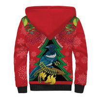 New Zealand Christmas In July Sherpa Hoodie Kowhai Tui Bird With Pohutukawa - Red LT14 - Polynesian Pride