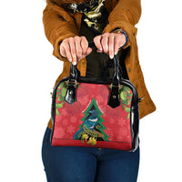 New Zealand Christmas In July Shoulder Handbag Kowhai Tui Bird With Pohutukawa - Red