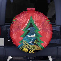 New Zealand Christmas In July Spare Tire Cover Kowhai Tui Bird With Pohutukawa - Red LT14 No hole Red - Polynesian Pride