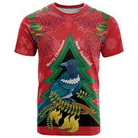 New Zealand Christmas In July T Shirt Kowhai Tui Bird With Pohutukawa - Red LT14 Red - Polynesian Pride