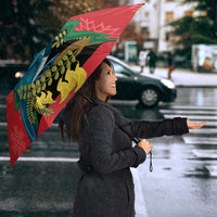 New Zealand Christmas In July Umbrella Kowhai Tui Bird With Pohutukawa - Red - Polynesian Pride