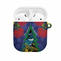 New Zealand Christmas In July AirPods Case Kowhai Tui Bird With Pohutukawa - Blue LT14 Blue - Polynesian Pride