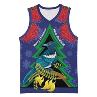 New Zealand Christmas In July Basketball Jersey Kowhai Tui Bird With Pohutukawa - Blue LT14 Unisex Blue - Polynesian Pride