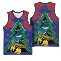 New Zealand Christmas In July Basketball Jersey Kowhai Tui Bird With Pohutukawa - Blue LT14 - Polynesian Pride