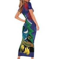 New Zealand Christmas In July Family Matching Short Sleeve Bodycon Dress and Hawaiian Shirt Kowhai Tui Bird With Pohutukawa - Blue LT14 - Polynesian Pride