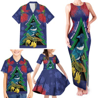 New Zealand Christmas In July Family Matching Tank Maxi Dress and Hawaiian Shirt Kowhai Tui Bird With Pohutukawa - Blue LT14 - Polynesian Pride
