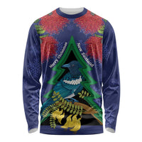 New Zealand Christmas In July Long Sleeve Shirt Kowhai Tui Bird With Pohutukawa - Blue LT14 Unisex Blue - Polynesian Pride